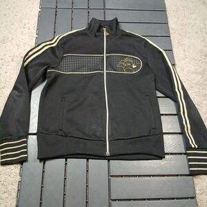 Vintage Y2K Le Coq Sportif Men's Track Jacket Size Small Black Gold Stripes BB74